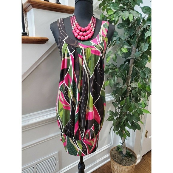 BCX Women's Multicolor Polyester Scoop Neck Sleeveless Knee Length Dress Size L - Picture 1 of 11